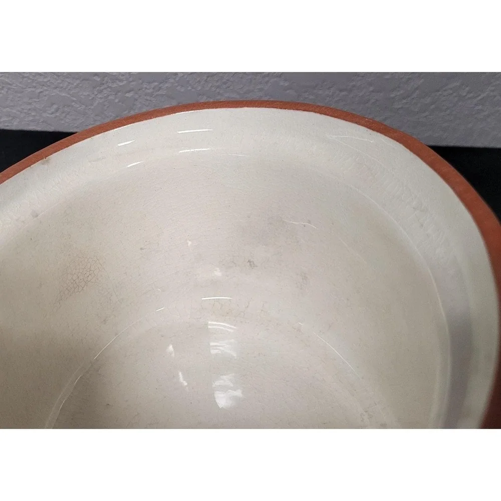 Guernsey Cooking Ware Stoneware Bean Pot Casserole Dish w/ Metal Carrier 1940s